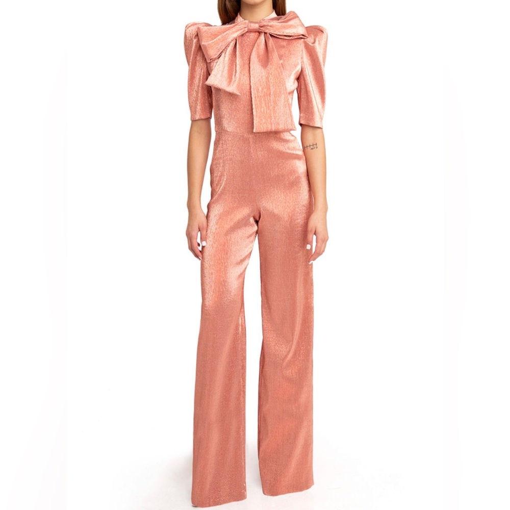 Black Halo Ara Bow Puff Shoulder Jumpsuit size 12